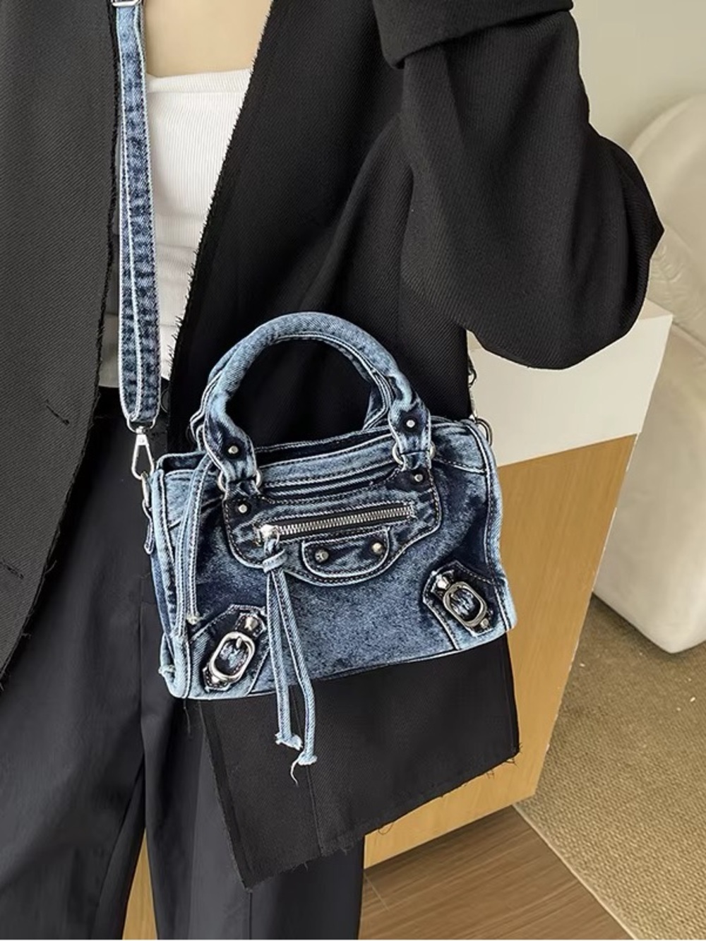 Denim Blue Mini Satchel Crossbody Bag